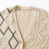 V-neck Diamond Crochet Hollow Cardigan Cashmere Sweater
